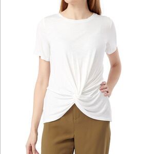 Jones New York Women's Ivory Twist-Front Short-Sleeve Top